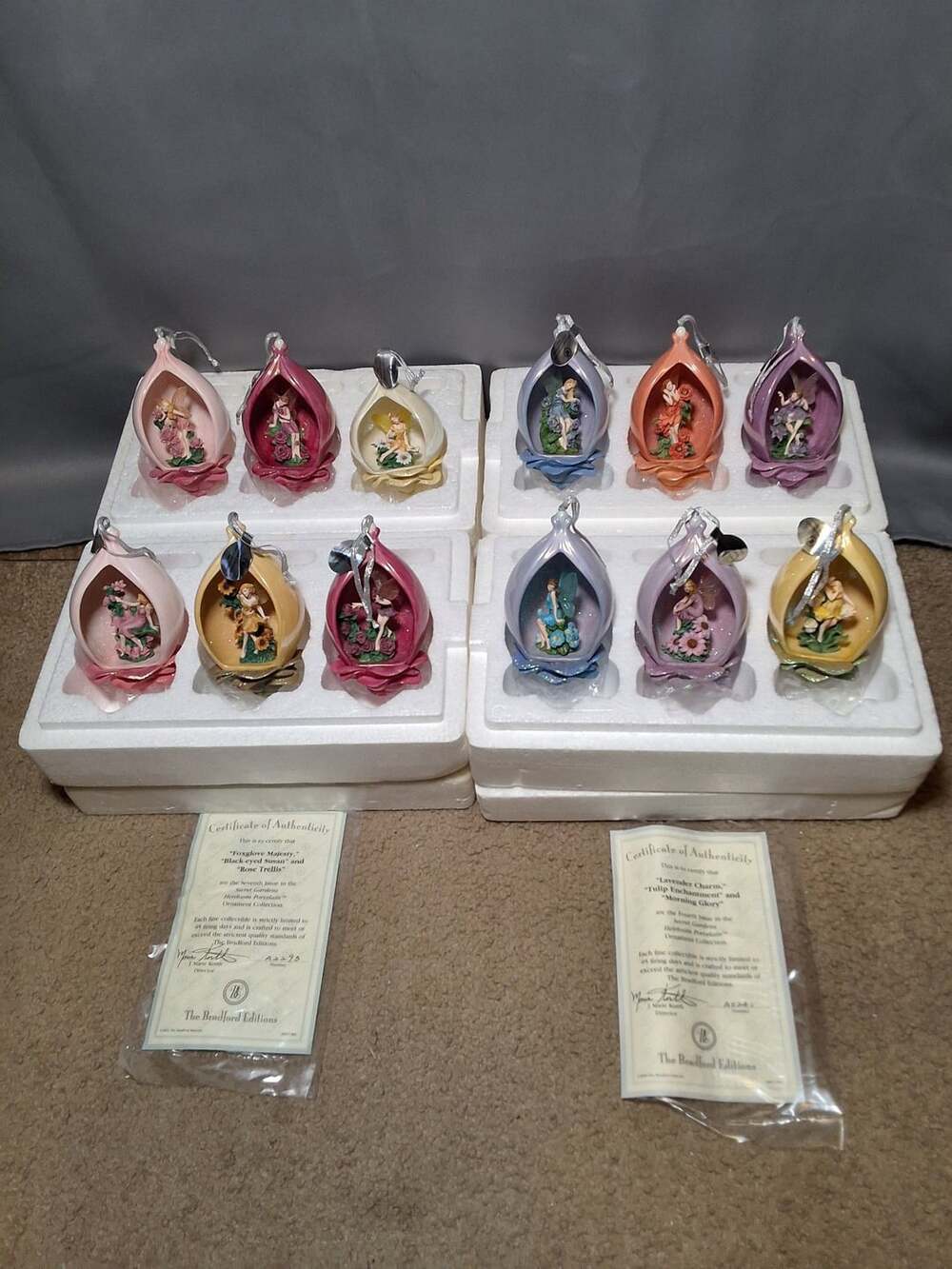Bradford Editions Secret Gardens Fairy Ornaments Lot Set of 4 Boxes with 3 Each
